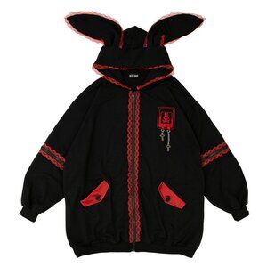 NEW ACDC RAG Bunny Dolls Punky Bunny Usamimi Black Red Oversized Zip Hoodie